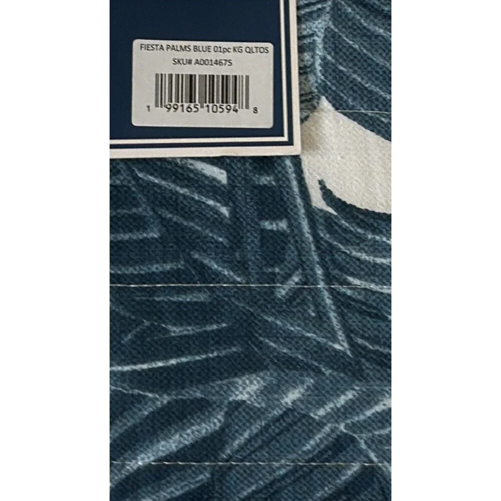 Tommy Bahama Fiesta Palms King Quilt Comforter Blue White Reversible Tropical
